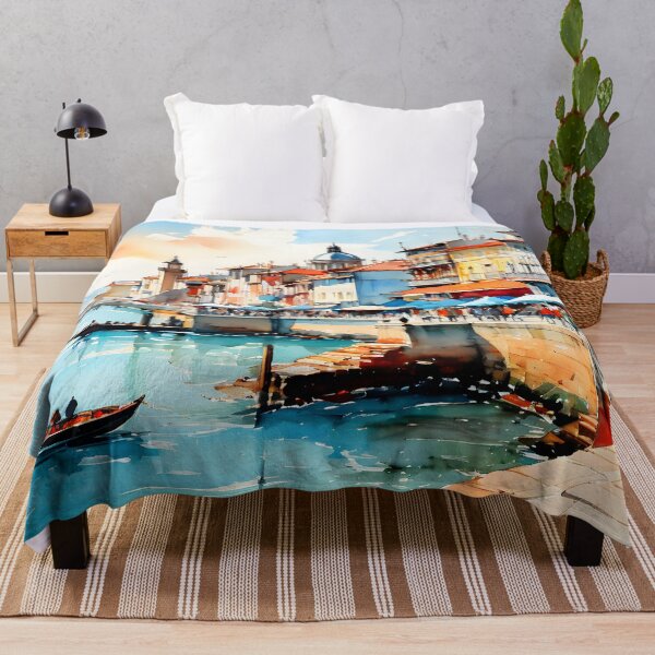Item preview, Porto Seafront: Watercolor Landscape in Turquoise designed and sold by LSVart.