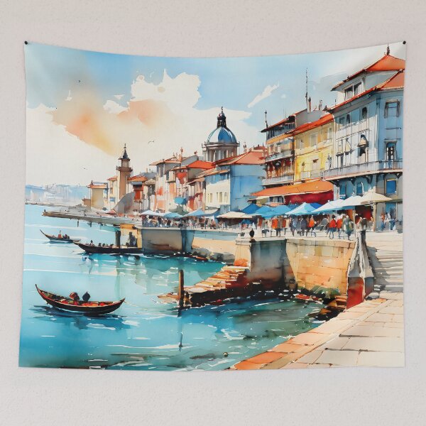 Item preview, Porto Seafront: Watercolor Landscape in Turquoise designed and sold by LSVart.