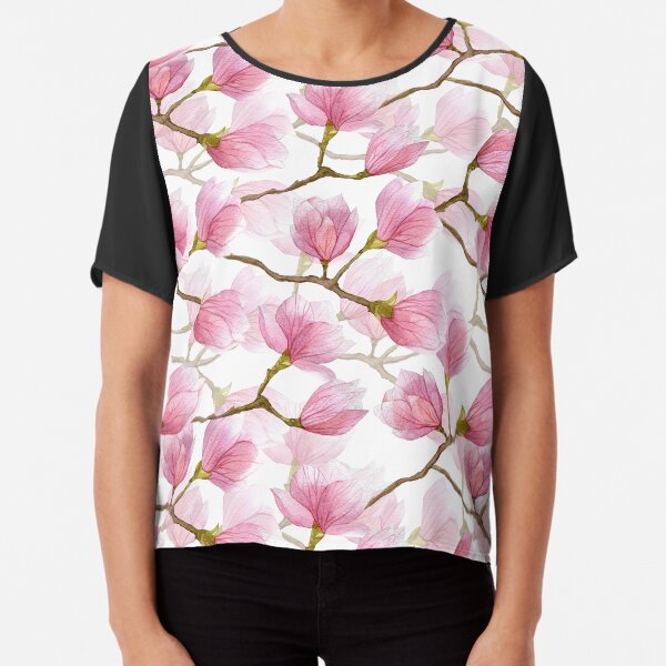 Watercolor magnolia blossom tree Chiffon Top