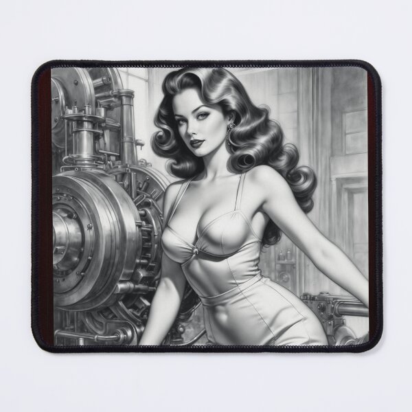 Item preview, Stunning Retro Fusion Industrial Age Pin-Up Girl Introduces The Tyler 11859 Turbo Thruster AI Concept Art by Xzendor7 designed and sold by Xzendor7 Digital Art Creations.