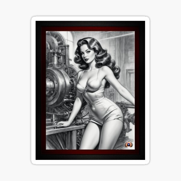 Item preview, Stunning Retro Fusion Industrial Age Pin-Up Girl Introduces The Tyler 11859 Turbo Thruster AI Concept Art by Xzendor7 designed and sold by Xzendor7 Digital Art Creations.