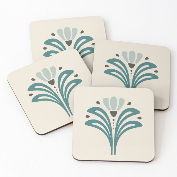 Item preview, KF 0267 D - Vintage Retro 70s Floral Pattern in Teal Turquoise designed and sold by KhakiFinch.