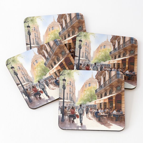 Item preview, Barcelona Ramblas: Watercolor Street Café Serenity designed and sold by LSVart.