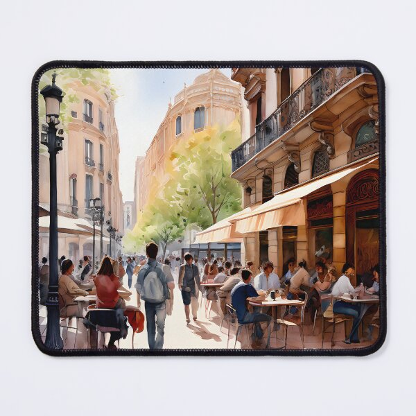 Item preview, Barcelona Ramblas: Watercolor Street Café Serenity designed and sold by LSVart.
