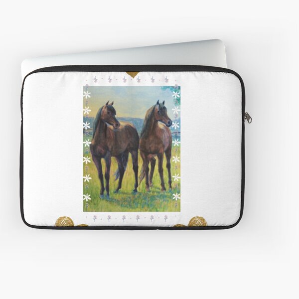 Aperçu de l'œuvre Amoureux des chevaux Coeurs d’or avec deux amis chevaux Peinture créée et vendue par CLO-Horse-Art.