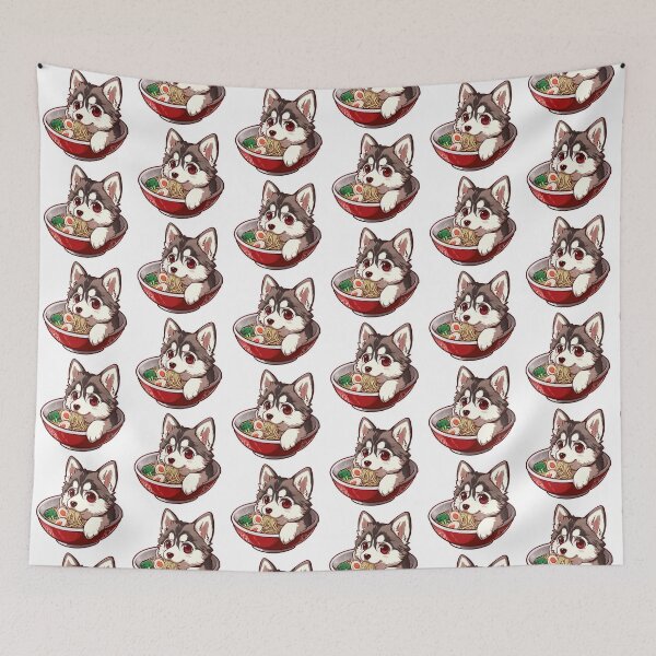 Item preview, Cute husky sipping ramen noodles, anime art style designed and sold by tjnextgen99.