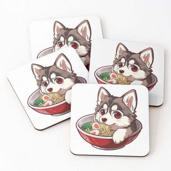 Item preview, Cute husky sipping ramen noodles, anime art style designed and sold by tjnextgen99.