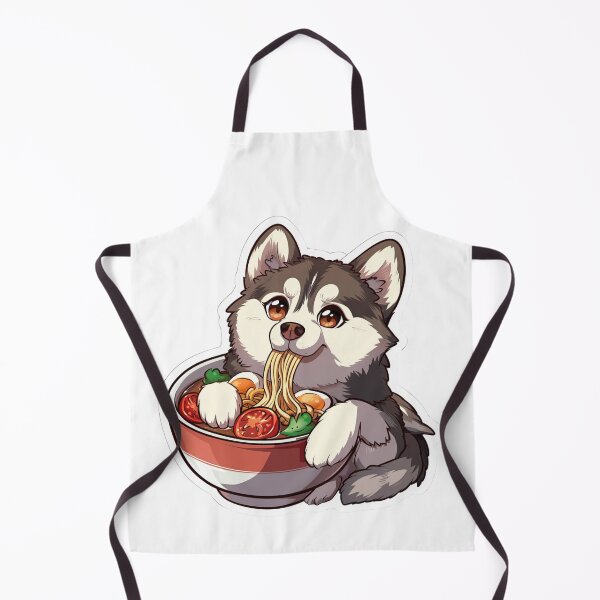 Item preview, Whimsical anime husky dog sipping noodles designed and sold by tjnextgen99.