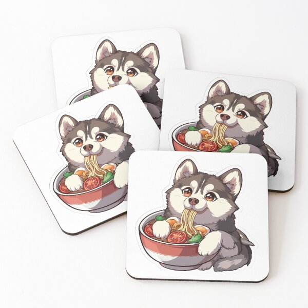 Item preview, Whimsical anime husky dog sipping noodles designed and sold by tjnextgen99.