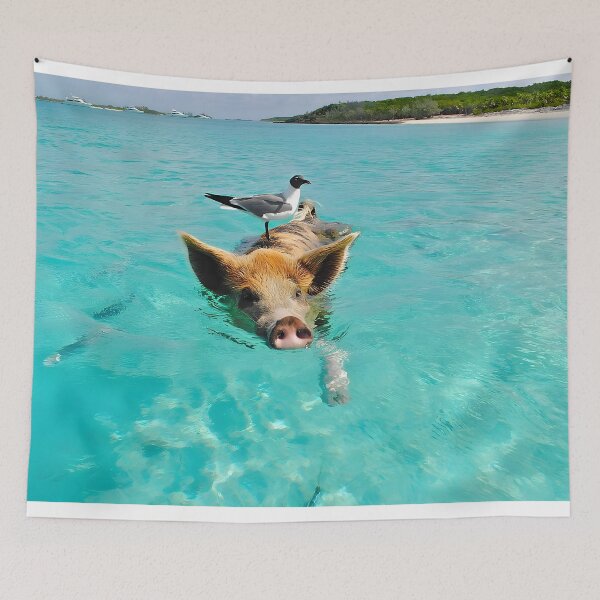 Item preview, Tropical Beach Pig Art, Exotic Beach Wall Decor, Animal Photography Print, Beach Pig Swimming, Coastal Home Art, Seaside Wall Art designed and sold by RetroCharlies.
