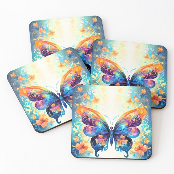 Item preview, Butterfly series printed fabric, blue, orange, purple, arabesques designed and sold by janjacbu.