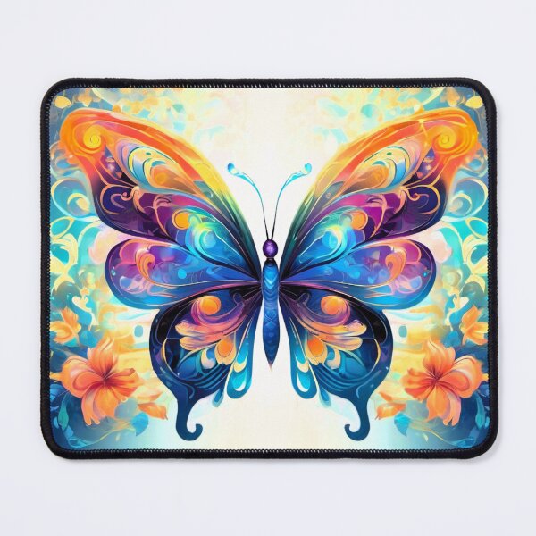 Item preview, Butterfly series printed fabric, blue, orange, purple, arabesques designed and sold by janjacbu.