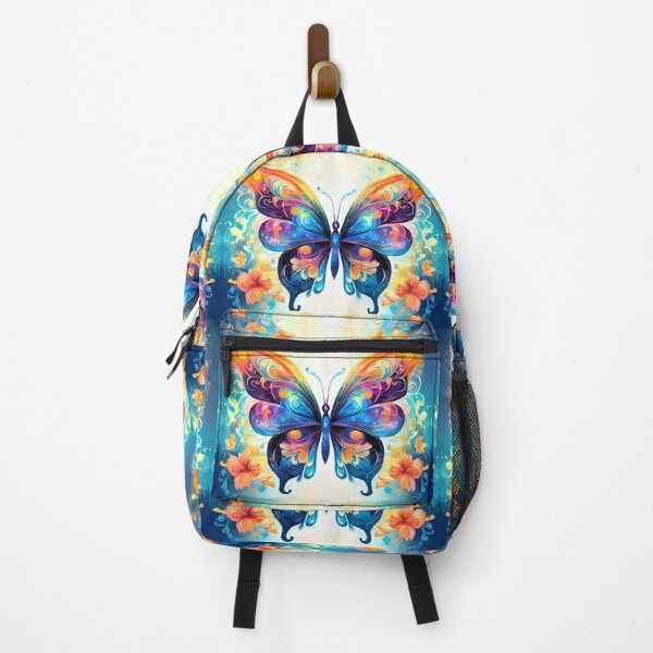 Item preview, Butterfly series printed fabric, blue, orange, purple, arabesques designed and sold by janjacbu.