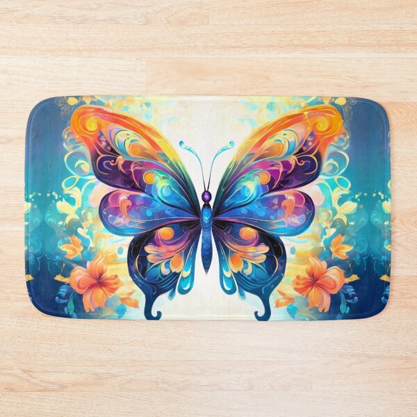 Item preview, Butterfly series printed fabric, blue, orange, purple, arabesques designed and sold by janjacbu.