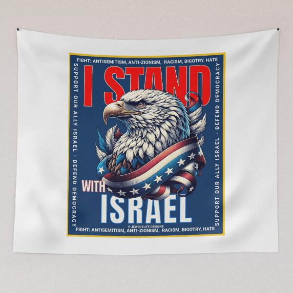 Item preview, SUJD0011 Jewish Designs American Patriotic Eagle says I Stand with Israel defend democracy vote and protest against antisemitism designed and sold by JewishDesigns.