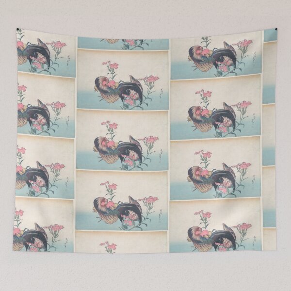 Item preview,  Utagawa Hiroshige  Cock, Hen, and Nadeshiko (Dianthus Superbus) Katsushika Hokusai designed and sold by TeeARTHY.