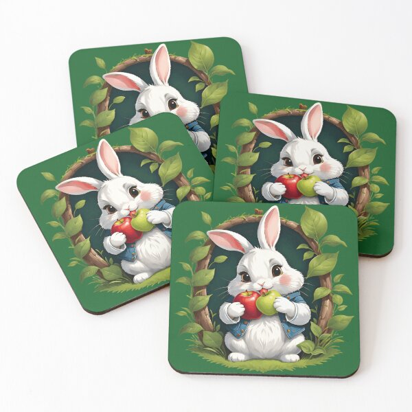 Item preview, Cute White Bunny Holding Fresh Apples Illustration | Bunny Art | Bunny Illustration | Illustration Art designed and sold by UnhingedBird.