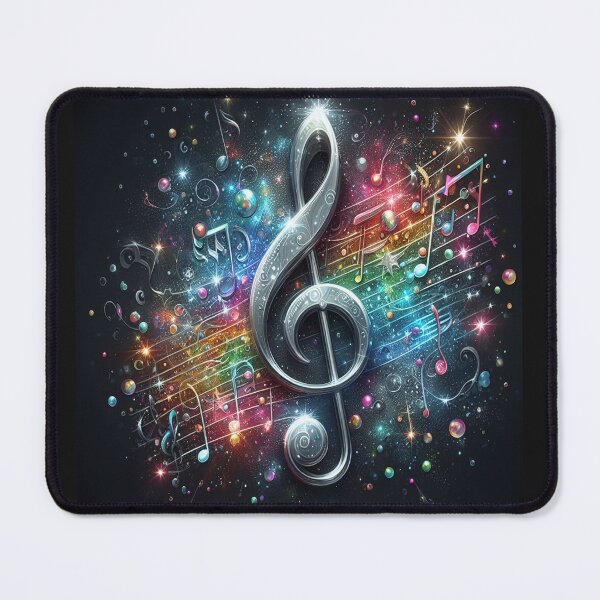 Item preview, A Silver Treble Clef On Colorful Music Notation AI Generated designed and sold by BrightrDayMusicArt.