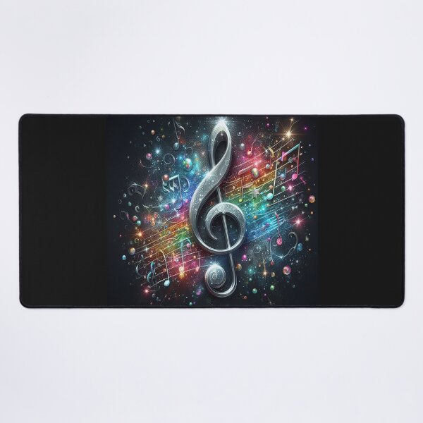 Item preview, A Silver Treble Clef On Colorful Music Notation AI Generated designed and sold by BrightrDayMusicArt.