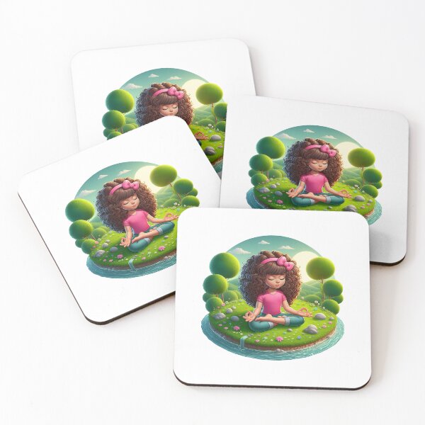 Item preview, Curly haired girl practicing Yoga in nature designed and sold by nocturnastore.