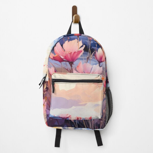 Item preview, Pink Cosmos Flowers Blooming in Mountain Valley Sunset designed and sold by frequent-art.
