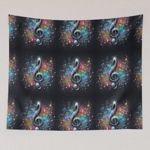 Item preview, A Silver Treble Clef On Colorful Music Notation AI Generated designed and sold by BrightrDayMusicArt.