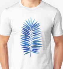 Watercolor palm branch leaves blue dark Unisex T-Shirt