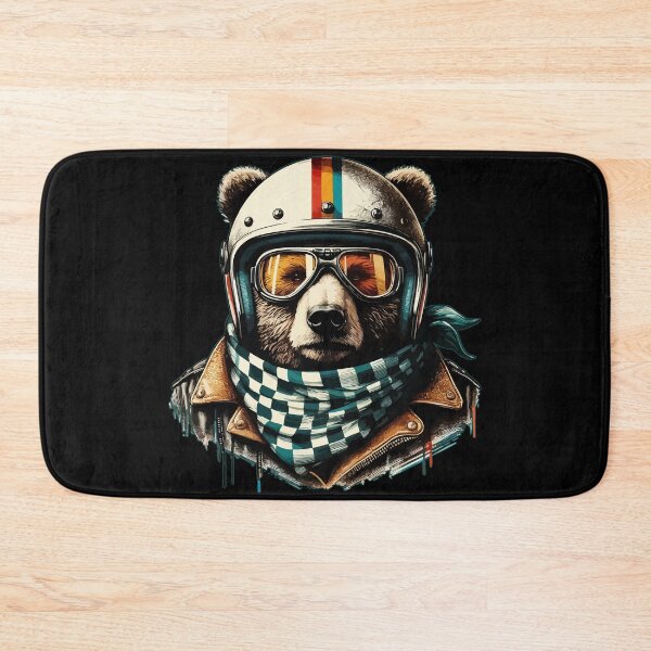 Item preview, Biker Bear In Helmet Checkered designed and sold by TomFrontierArt.