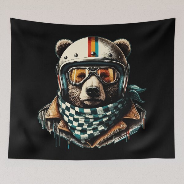 Item preview, Biker Bear In Helmet Checkered designed and sold by TomFrontierArt.