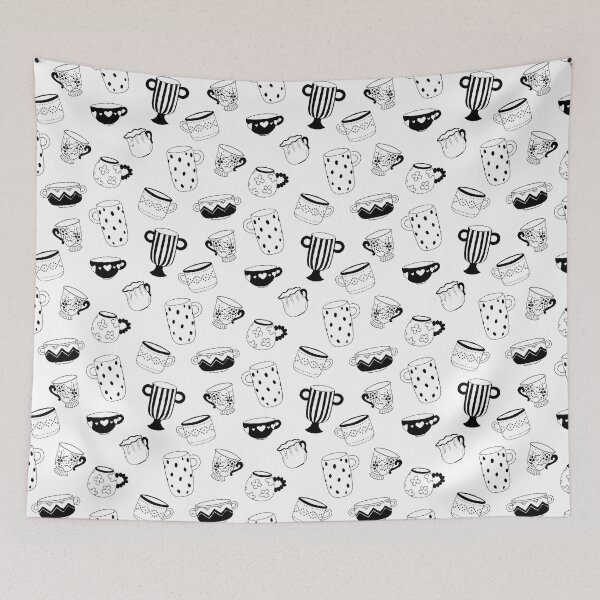Item preview, Kitchen sketch vintage decor, mugs and cups seamless pattern, wrapping paper design. wallpaper decor, paper, printable, fabric design designed and sold by GorXena.