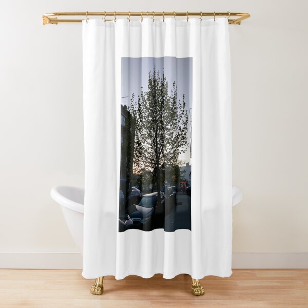 Happiness, Building, Skyscraper, New York, Manhattan, Street, Pedestrians, Cars, Towers, morning, trees, subway, station, Spring, flowers, Brooklyn Shower Curtain