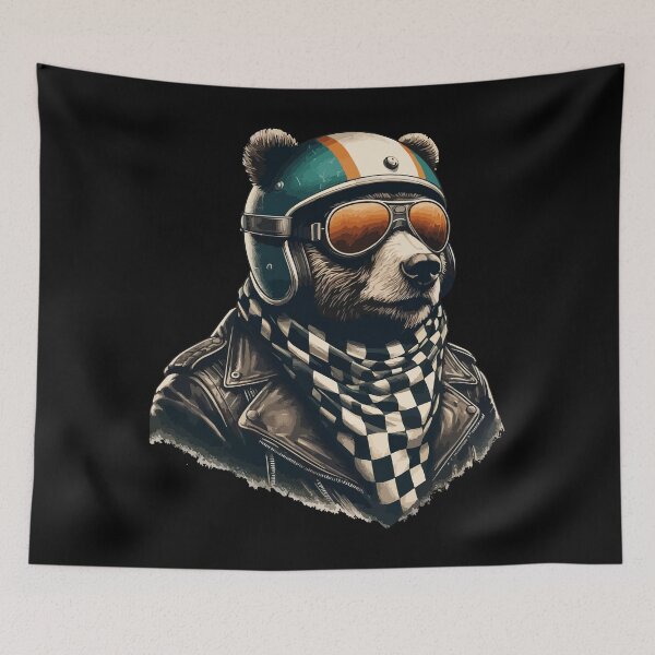 Item preview, Funny Biker Bear In Helmet Checkered designed and sold by TomFrontierArt.