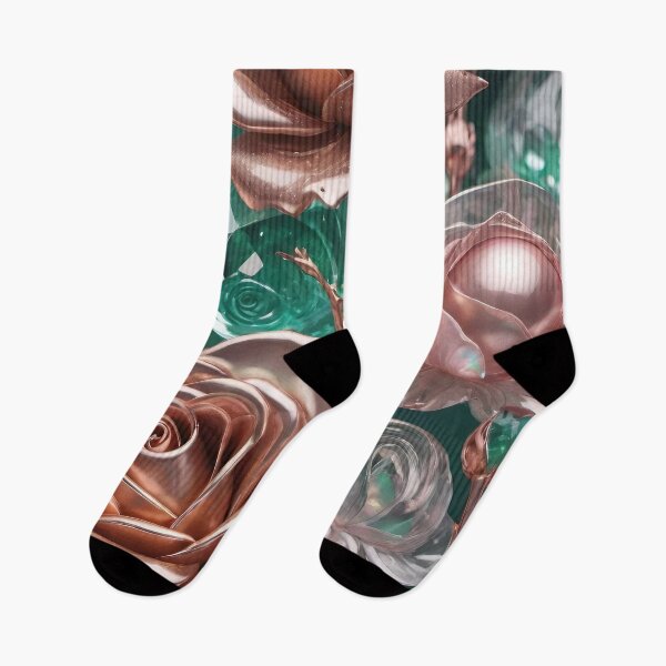 Item preview, Rose Gold and Emerald Green Metallic 3D Vibrant Colors Flowers Leaves  designed and sold by HAKKI ARSLAN.