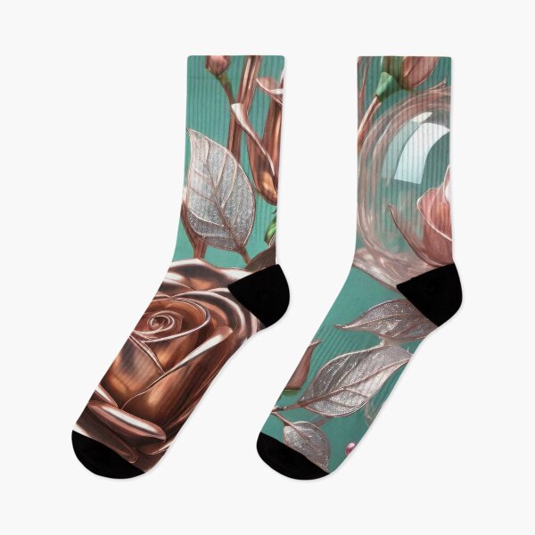 Item preview, Rose Gold and Emerald Green Metallic 3D Vibrant Colors Flowers Leaves  designed and sold by HAKKI ARSLAN.
