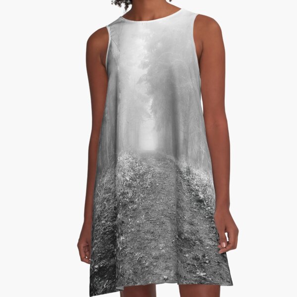 Walk through the woods on a foggy morning A-Line Dress