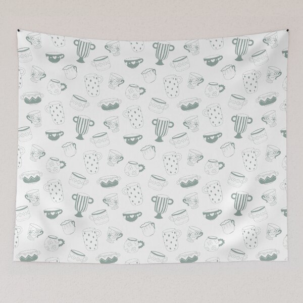 Item preview, Kitchen sketch vintage decor, mugs and cups seamless pattern, wrapping paper design. wallpaper decor, paper, printable, fabric design designed and sold by GorXena.