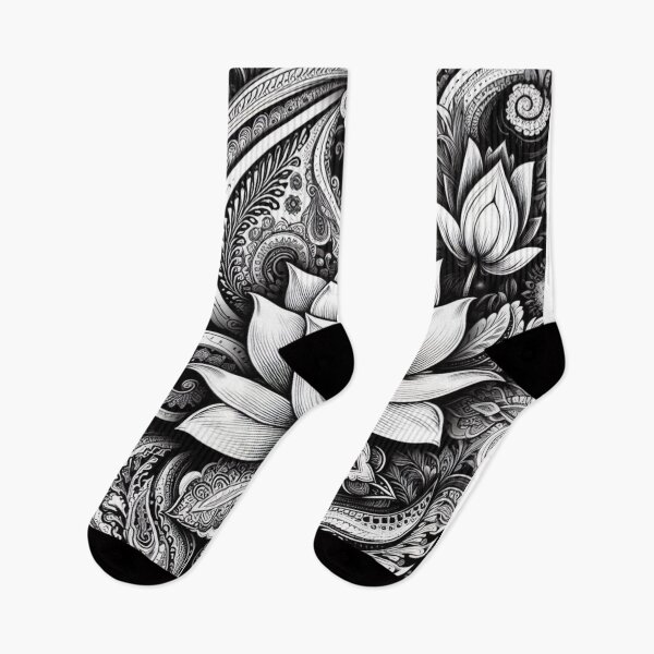 Item preview, black and white lotus designed and sold by ThreadBorne.