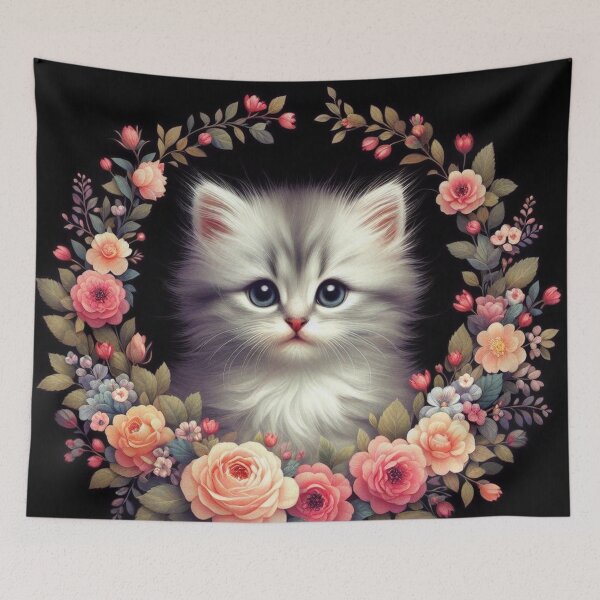 Item preview, Cute Cat Kitten in Floral Wreath designed and sold by Simplybe1.