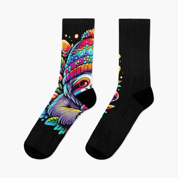 Aperçu de l'œuvre Trippy Sloth DJ Psychedelic EDM Mushroom Colorful créée et vendue par Dressed For Duty.