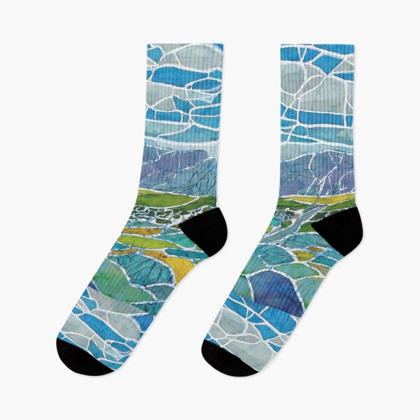 Item preview, Batik Mountain Waterfall Stream Iceland Painting designed and sold by AuroraXGreen.