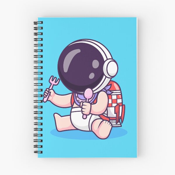 Item preview, Cute Baby Astronaut Holding Fork and Spoon with Rocket Bag Cartoon Vector Icon - Adorable Science and Space Illustration designed and sold by hjian8219.