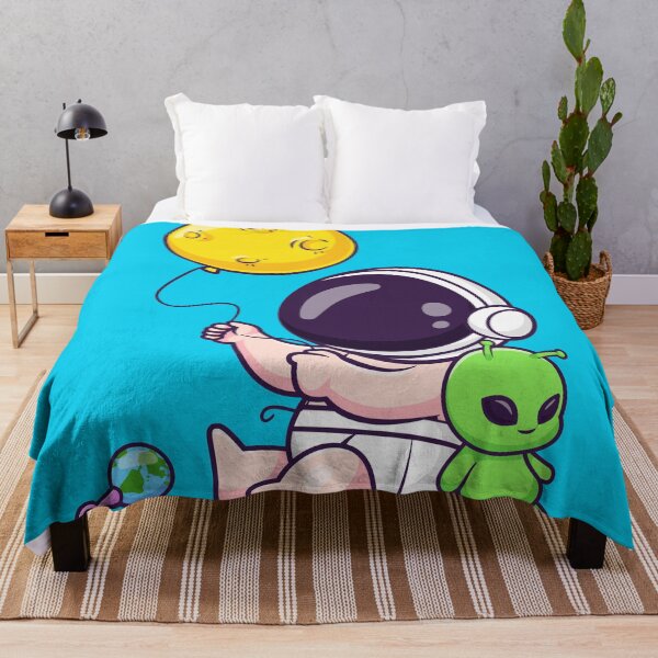 Item preview, Cute Baby Astronaut Holding Moon Balloon with Alien Doll Cartoon Vector Icon - Adorable Science and Space Illustration designed and sold by hjian8219.