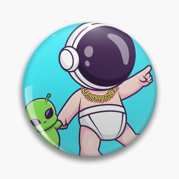 Item preview, Cute Baby Astronaut Walking with Alien Doll Pointing Cartoon Vector Icon - Playful Science and Space Illustration designed and sold by hjian8219.