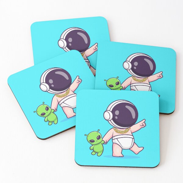 Item preview, Cute Baby Astronaut Walking with Alien Doll Pointing Cartoon Vector Icon - Playful Science and Space Illustration designed and sold by hjian8219.