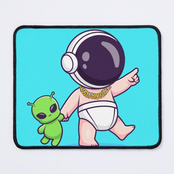 Item preview, Cute Baby Astronaut Walking with Alien Doll Pointing Cartoon Vector Icon - Playful Science and Space Illustration designed and sold by hjian8219.
