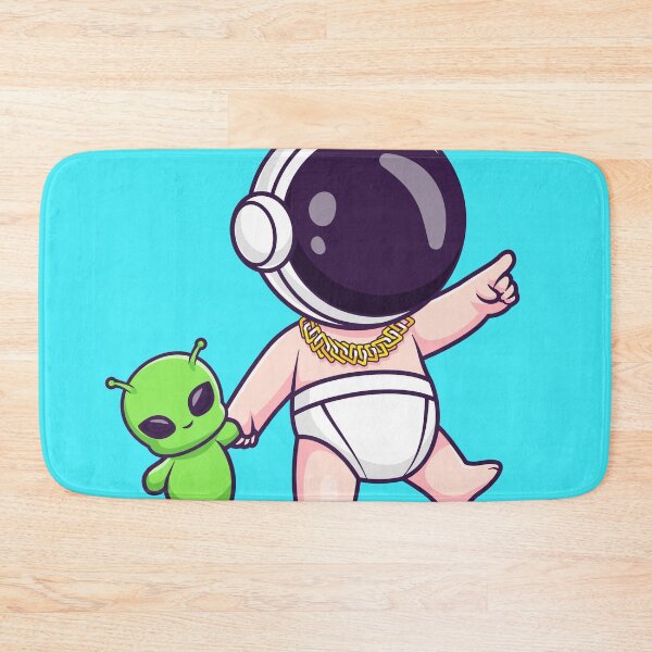 Item preview, Cute Baby Astronaut Walking with Alien Doll Pointing Cartoon Vector Icon - Playful Science and Space Illustration designed and sold by hjian8219.