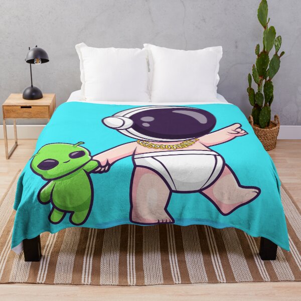 Item preview, Cute Baby Astronaut Walking with Alien Doll Pointing Cartoon Vector Icon - Playful Science and Space Illustration designed and sold by hjian8219.