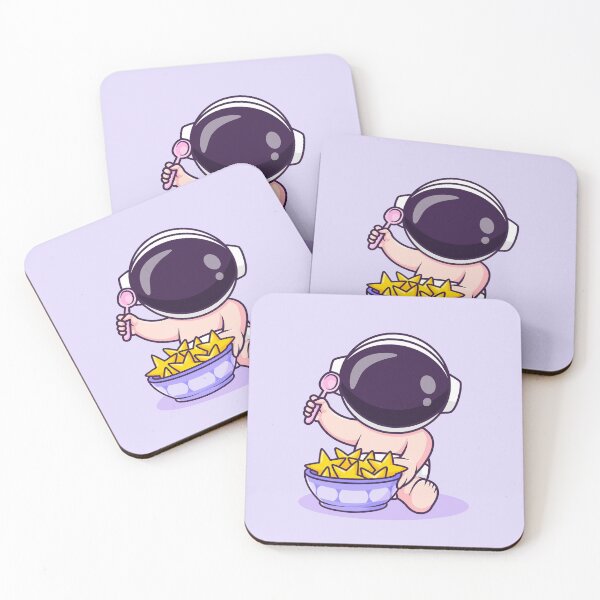 Item preview, Cute Baby Astronaut Eating from Star Bowl with Spoon Cartoon Vector Icon - Whimsical Science and Food Illustration designed and sold by hjian8219.