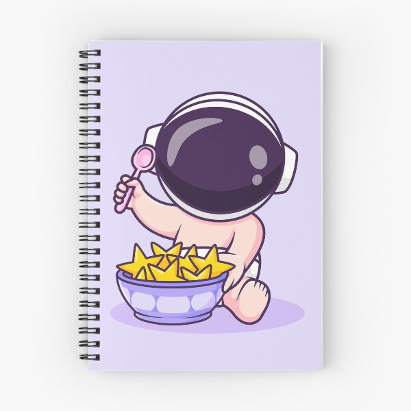 Item preview, Cute Baby Astronaut Eating from Star Bowl with Spoon Cartoon Vector Icon - Whimsical Science and Food Illustration designed and sold by hjian8219.