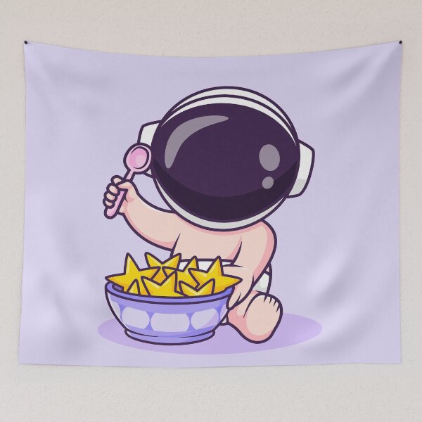 Item preview, Cute Baby Astronaut Eating from Star Bowl with Spoon Cartoon Vector Icon - Whimsical Science and Food Illustration designed and sold by hjian8219.